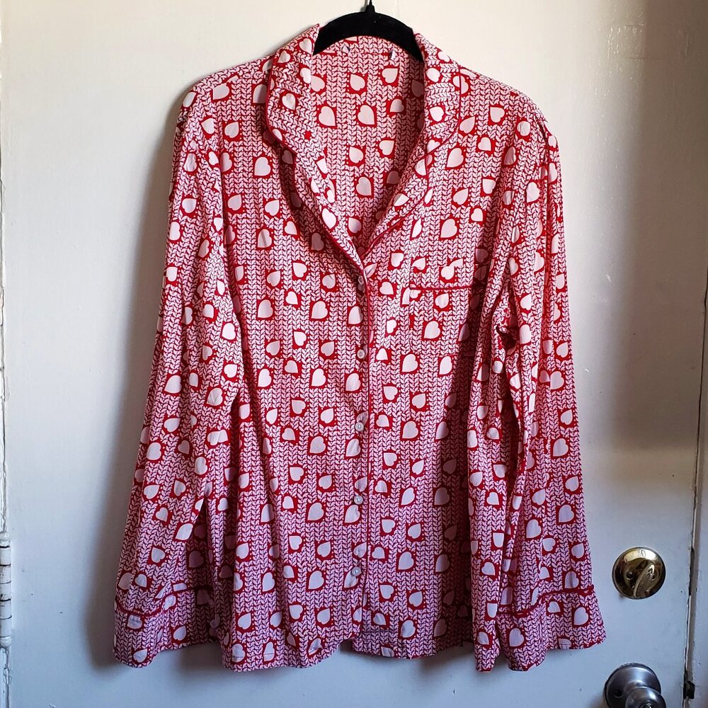 heart print silk pajama top - Picture 2 of 9
